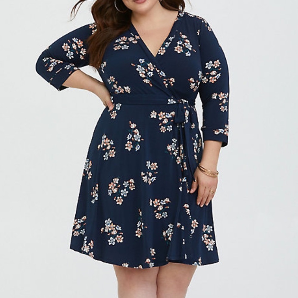 Navy Floral Studio Knit Wrap Dress Torrid